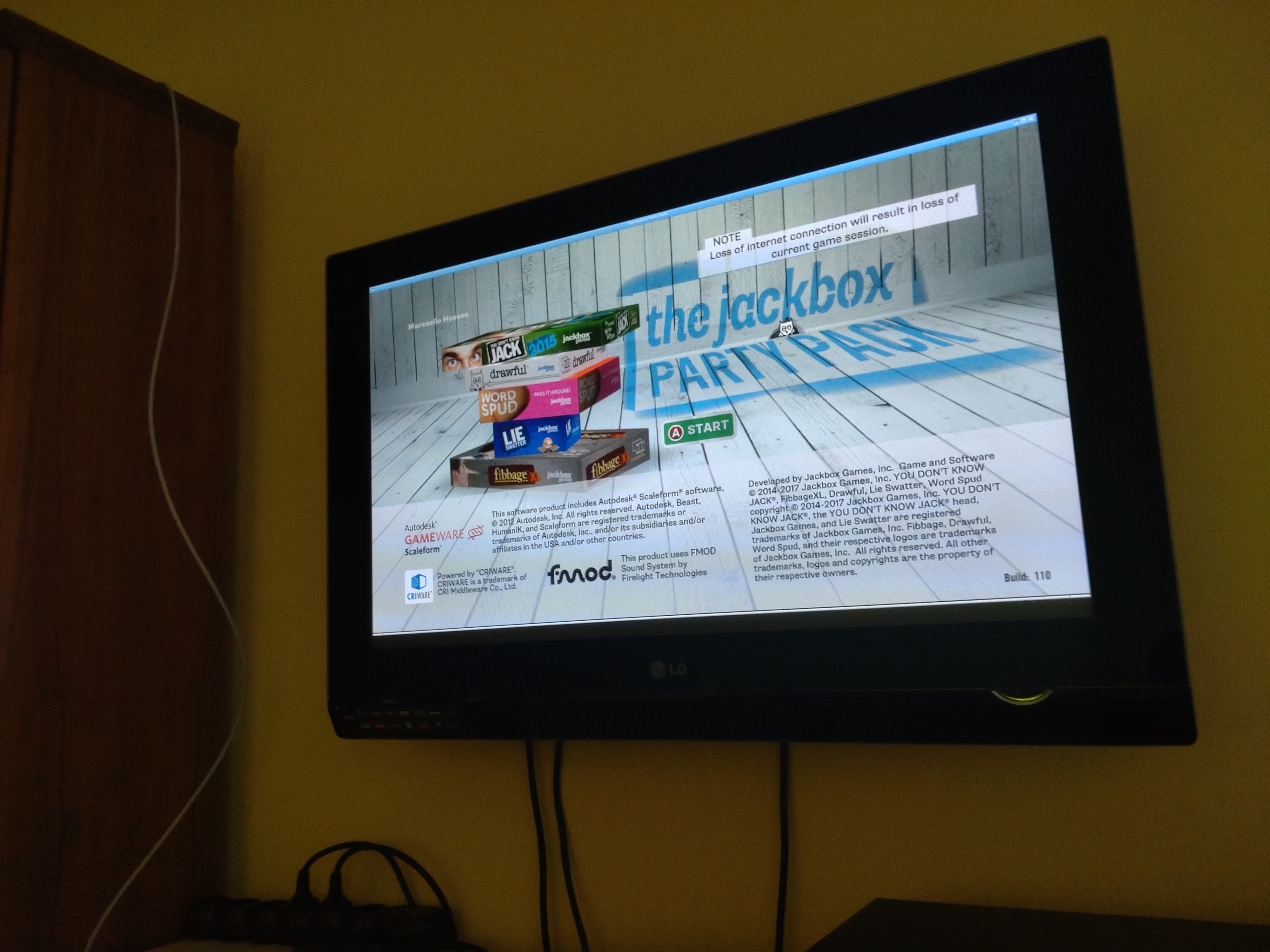 a Jackbox game on the tv with borders visible